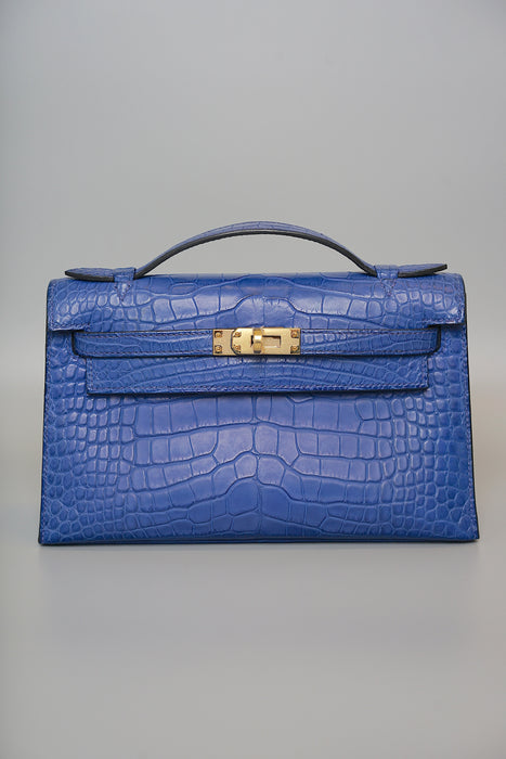 Hermes Kelly Pochette in Blue Royal Matte Alligator Ghw