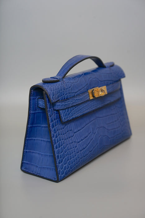 Hermes Kelly Pochette in Blue Royal Matte Alligator Ghw