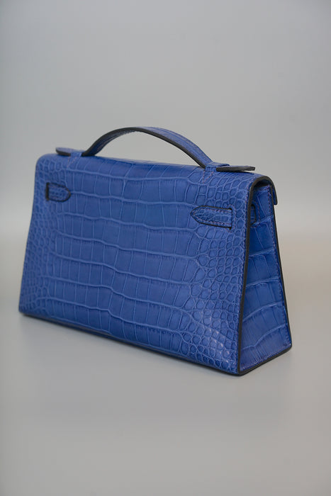 Hermes Kelly Pochette in Blue Royal Matte Alligator Ghw