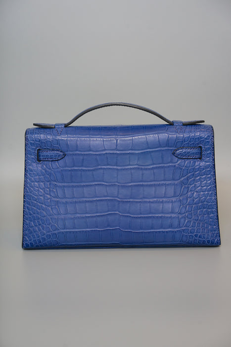 Hermes Kelly Pochette in Blue Royal Matte Alligator Ghw
