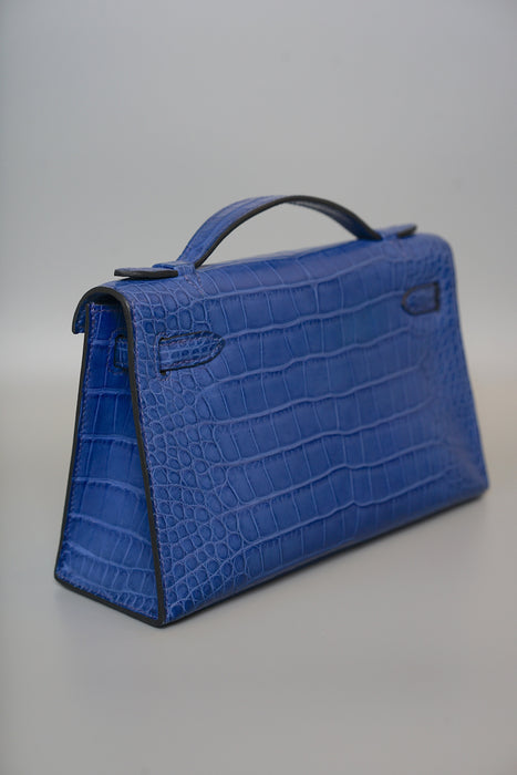 Hermes Kelly Pochette in Blue Royal Matte Alligator Ghw