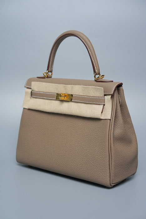 Hermes Kelly 25 Retourne in Etoupe Togo Ghw (Brand New)