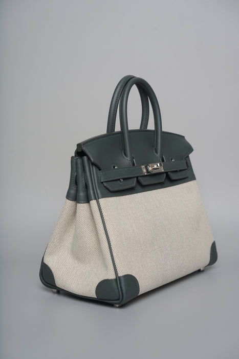 Hermes Birkin 25 in Ecru Vert Amande Toile / Vert Mangrove Phw (Brand New)
