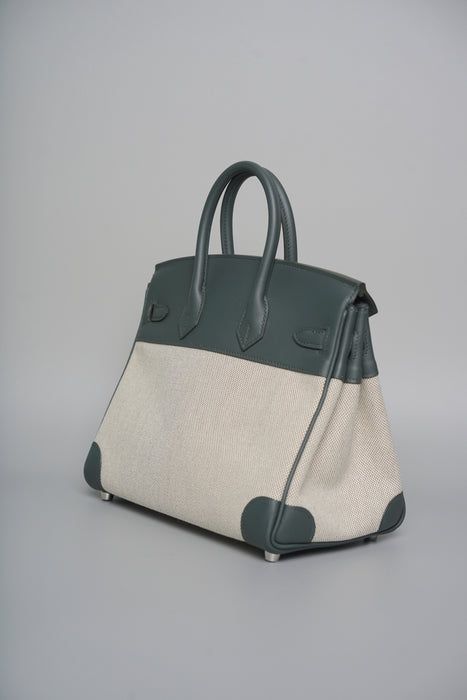 Hermes Birkin 25 in Ecru Vert Amande Toile / Vert Mangrove Phw (Brand New)