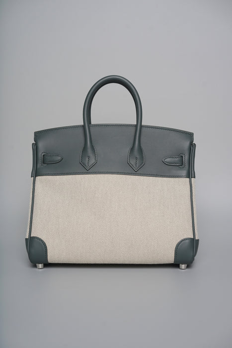 Hermes Birkin 25 in Ecru Vert Amande Toile / Vert Mangrove Phw (Brand New)