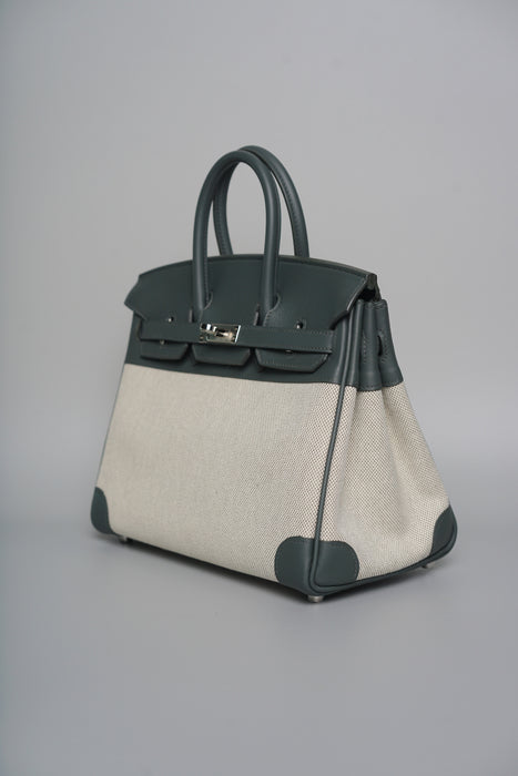Hermes Birkin 25 in Ecru Vert Amande Toile / Vert Mangrove Phw (Brand New)