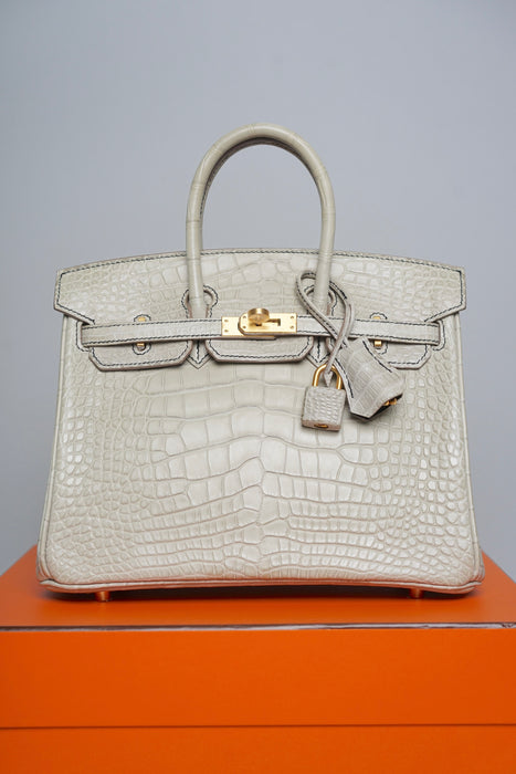Hermes Birkin 25 HSS in Gris Perle Matte Alligator Bghw