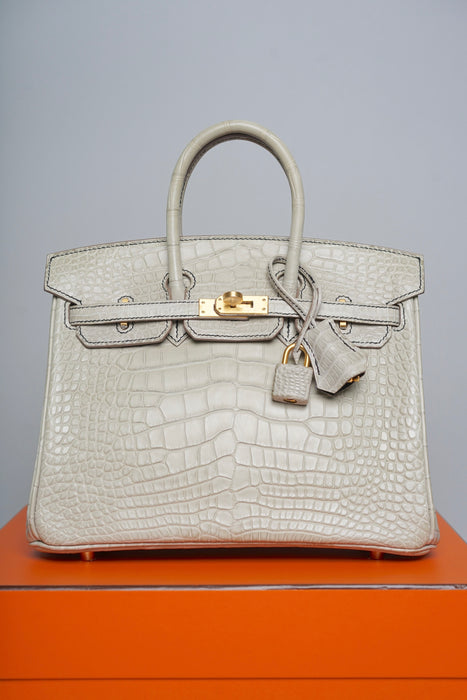Hermes Birkin 25 HSS in Gris Perle Matte Alligator Bghw