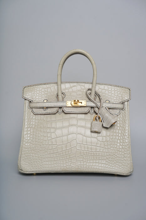 Hermes Birkin 25 HSS in Gris Perle Matte Alligator Bghw