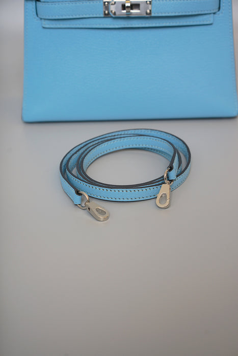 Hermes Kelly 20 in Blue Celeste Chevre Phw (Brand New)