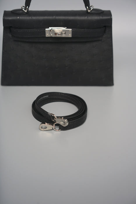 Hermes Kelly 20 in Black Ostrich Phw (Brand New)