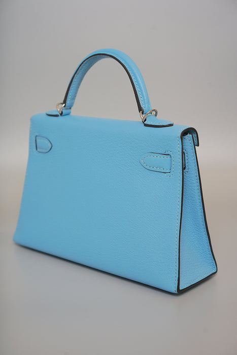Hermes Kelly 20 in Blue Celeste Chevre Phw (Brand New)