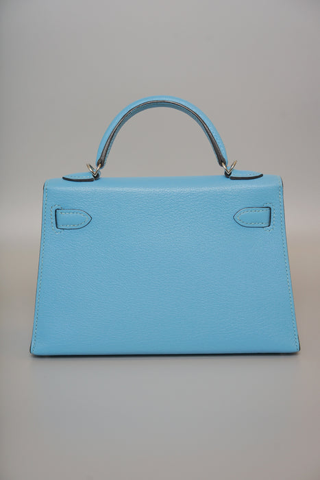 Hermes Kelly 20 in Blue Celeste Chevre Phw (Brand New)