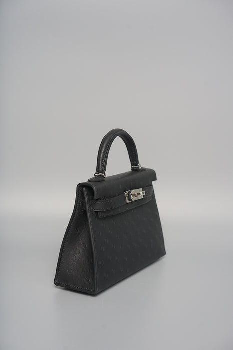 Hermes Kelly 20 in Black Ostrich Phw (Brand New)