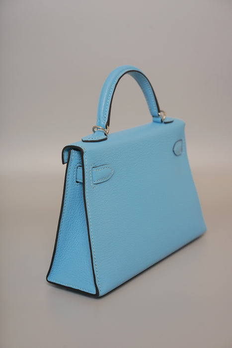 Hermes Kelly 20 in Blue Celeste Chevre Phw (Brand New)