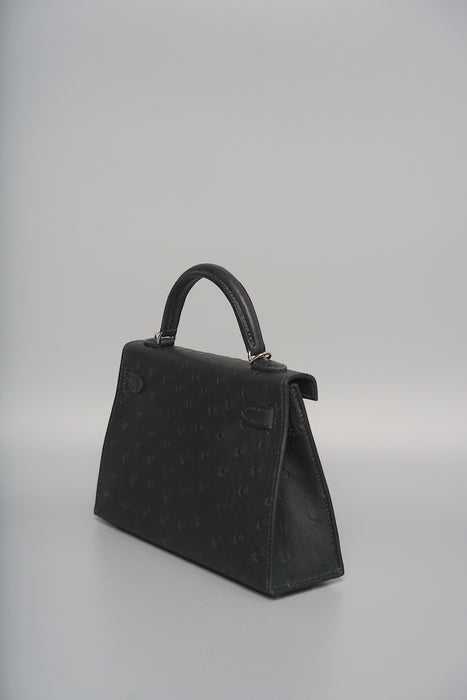 Hermes Kelly 20 in Black Ostrich Phw (Brand New)
