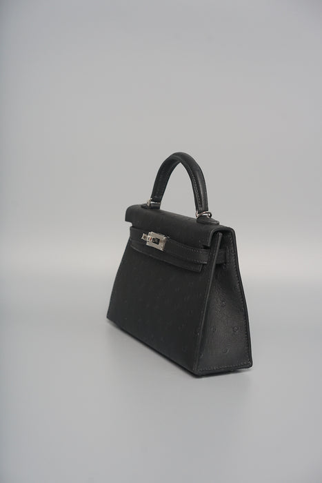 Hermes Kelly 20 in Black Ostrich Phw (Brand New)