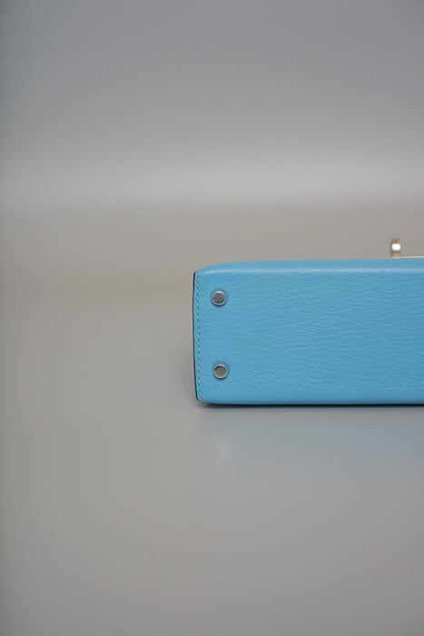 Hermes Kelly 20 in Blue Celeste Chevre Phw (Brand New)