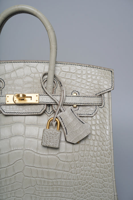 Hermes Birkin 25 HSS in Gris Perle Matte Alligator Bghw