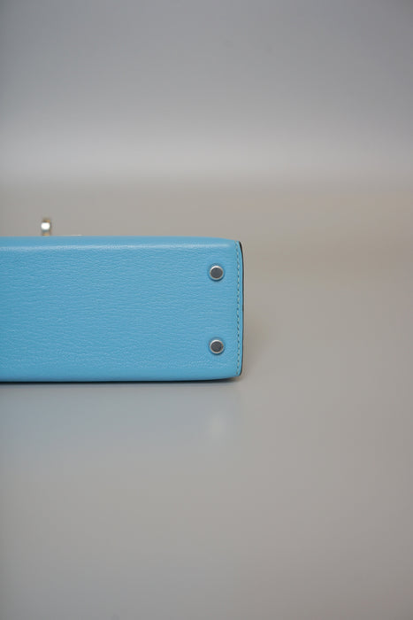 Hermes Kelly 20 in Blue Celeste Chevre Phw (Brand New)