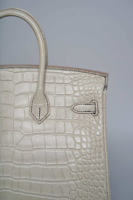 Hermes Birkin 25 HSS in Gris Perle Matte Alligator Bghw