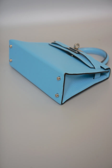 Hermes Kelly 20 in Blue Celeste Chevre Phw (Brand New)