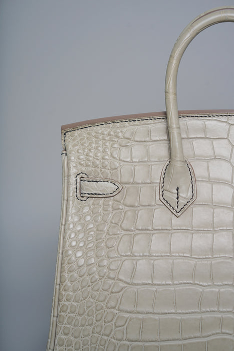 Hermes Birkin 25 HSS in Gris Perle Matte Alligator Bghw