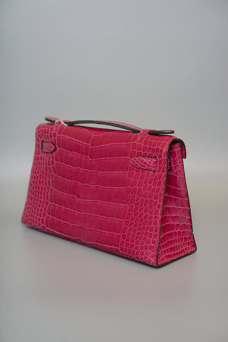 Hermes Kelly Pochette in Rose Scheherazade Shiny Alligator Phw