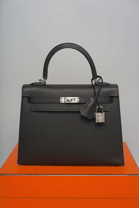 Hermes Kelly 25 in Black Epsom Phw (Brand New)