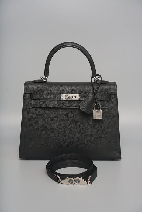 Hermes Kelly 25 in Black Epsom Phw (Brand New)