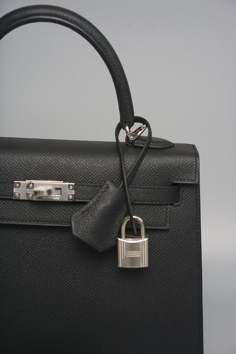 Hermes Kelly 25 in Black Epsom Phw (Brand New)