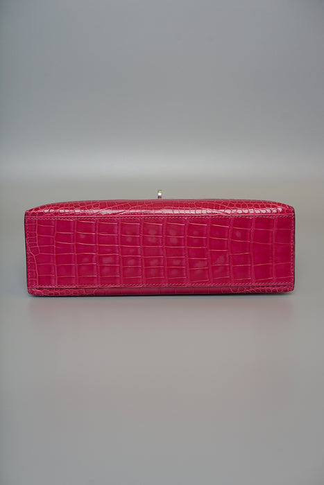 Hermes Kelly Pochette in Rose Scheherazade Shiny Alligator Phw