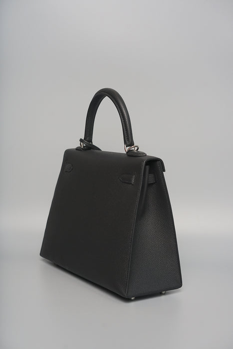 Hermes Kelly 25 in Black Epsom Phw (Brand New)