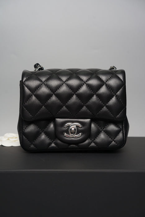 Chanel Classic Mini Square Flap in Black Lambskin Shw (Brand New)