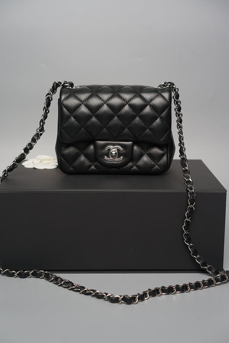 Chanel Classic Mini Square Flap in Black Lambskin Shw (Brand New)