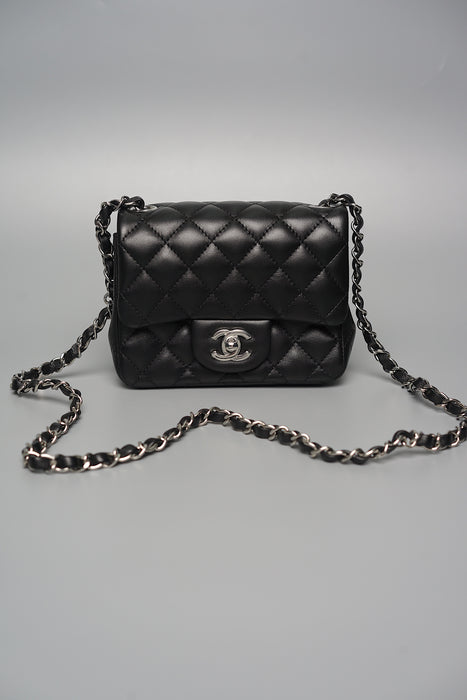 Chanel Classic Mini Square Flap in Black Lambskin Shw (Brand New)