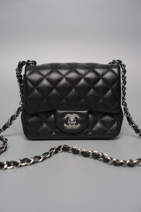 Chanel Classic Mini Square Flap in Black Lambskin Shw (Brand New)