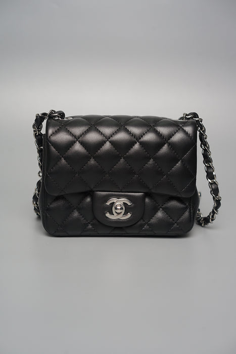 Chanel Classic Mini Square Flap in Black Lambskin Shw (Brand New)