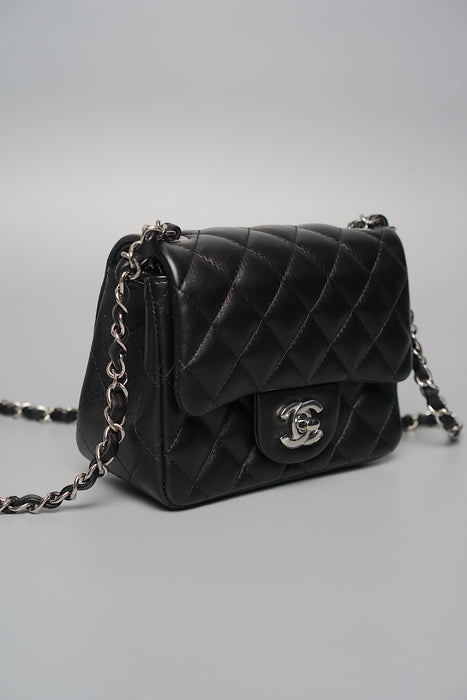 Chanel Classic Mini Square Flap in Black Lambskin Shw (Brand New)