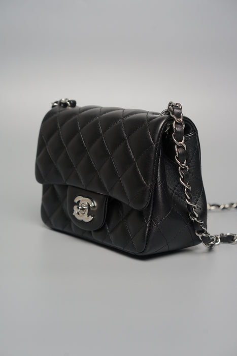 Chanel Classic Mini Square Flap in Black Lambskin Shw (Brand New)