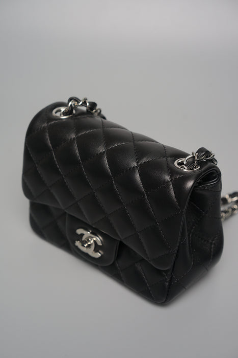 Chanel Classic Mini Square Flap in Black Lambskin Shw (Brand New)