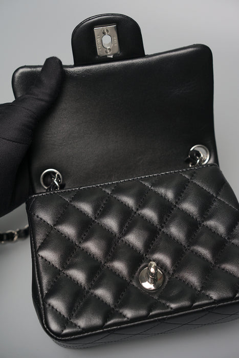 Chanel Classic Mini Square Flap in Black Lambskin Shw (Brand New)