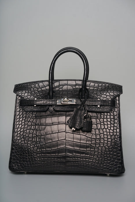 Hermes Birkin 25 in Black Matte Alligator Phw (Brand New)