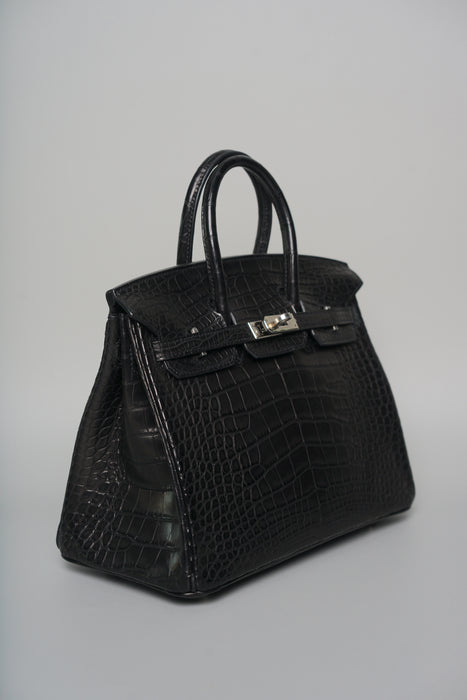 Hermes Birkin 25 in Black Matte Alligator Phw (Brand New)