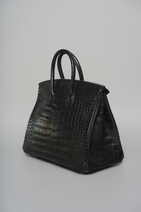 Hermes Birkin 25 in Black Matte Alligator Phw (Brand New)