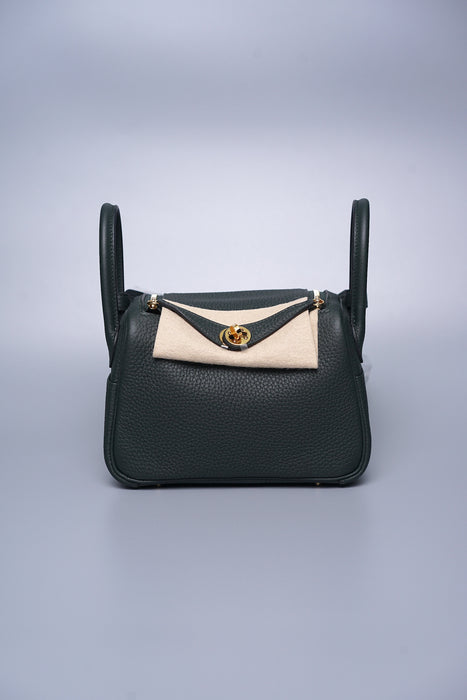 Hermes Mini Lindy in Vert Fonce Clemence Ghw (Brand New)