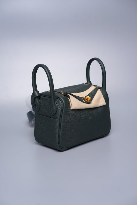 Hermes Mini Lindy in Vert Fonce Clemence Ghw (Brand New)