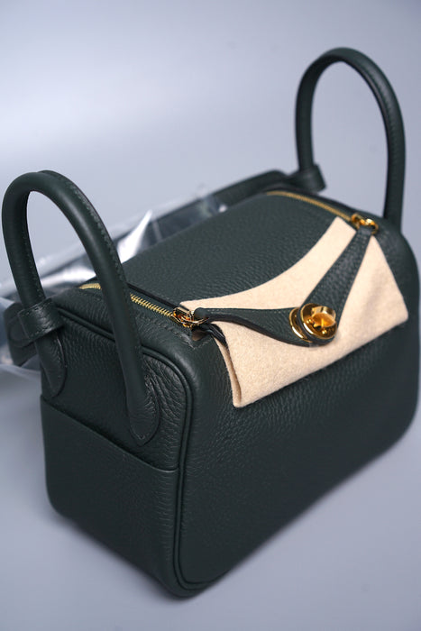 Hermes Mini Lindy in Vert Fonce Clemence Ghw (Brand New)