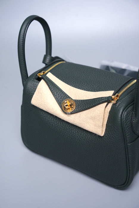 Hermes Mini Lindy in Vert Fonce Clemence Ghw (Brand New)