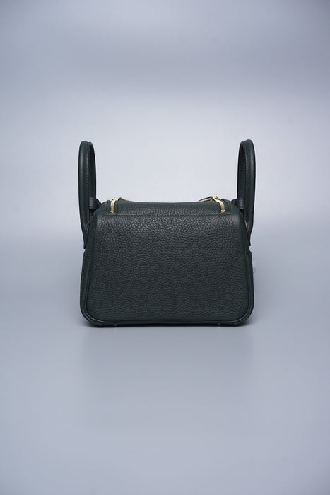 Hermes Mini Lindy in Vert Fonce Clemence Ghw (Brand New)